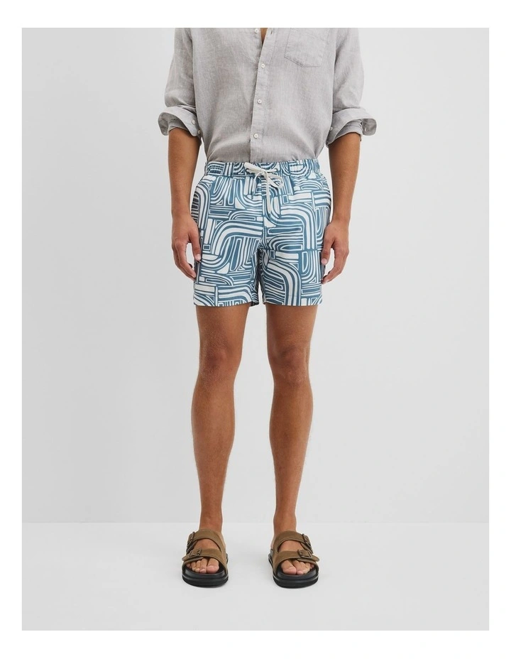Recycled Polyester Abstract Print Swim Straight Short in Bluestone image 2