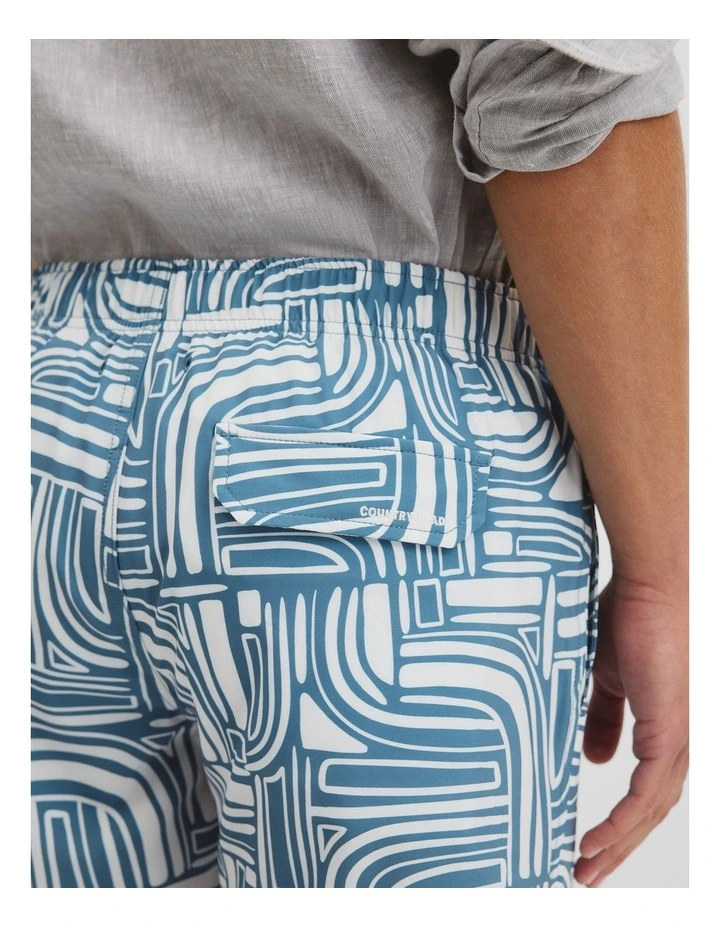 Recycled Polyester Abstract Print Swim Straight Short in Bluestone image 3