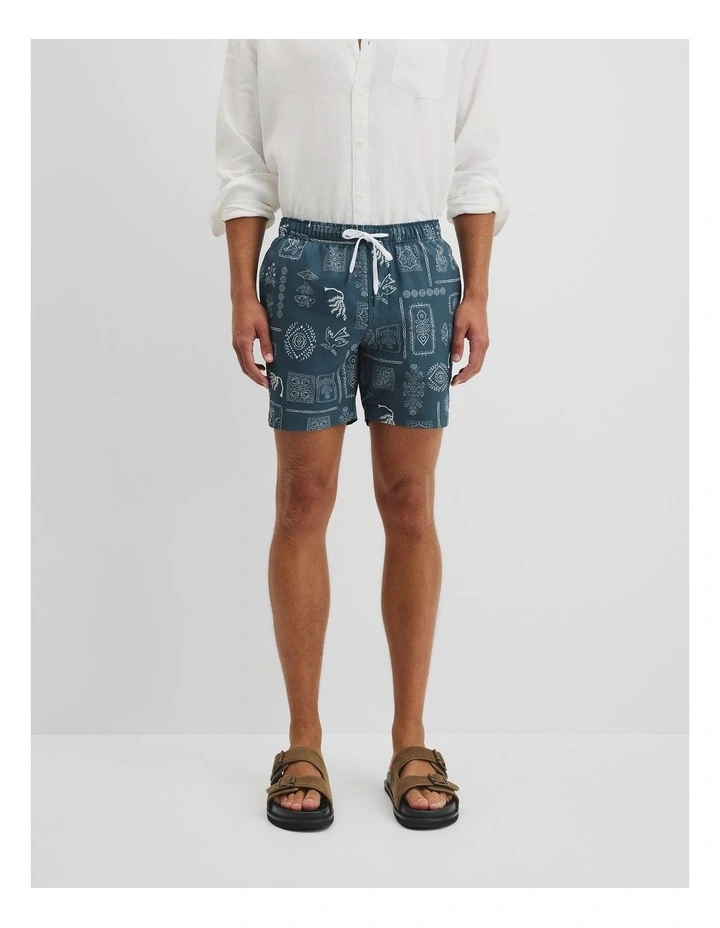 Recycled Polyester Blend Icon Print Swim Short in Bluestone image 2