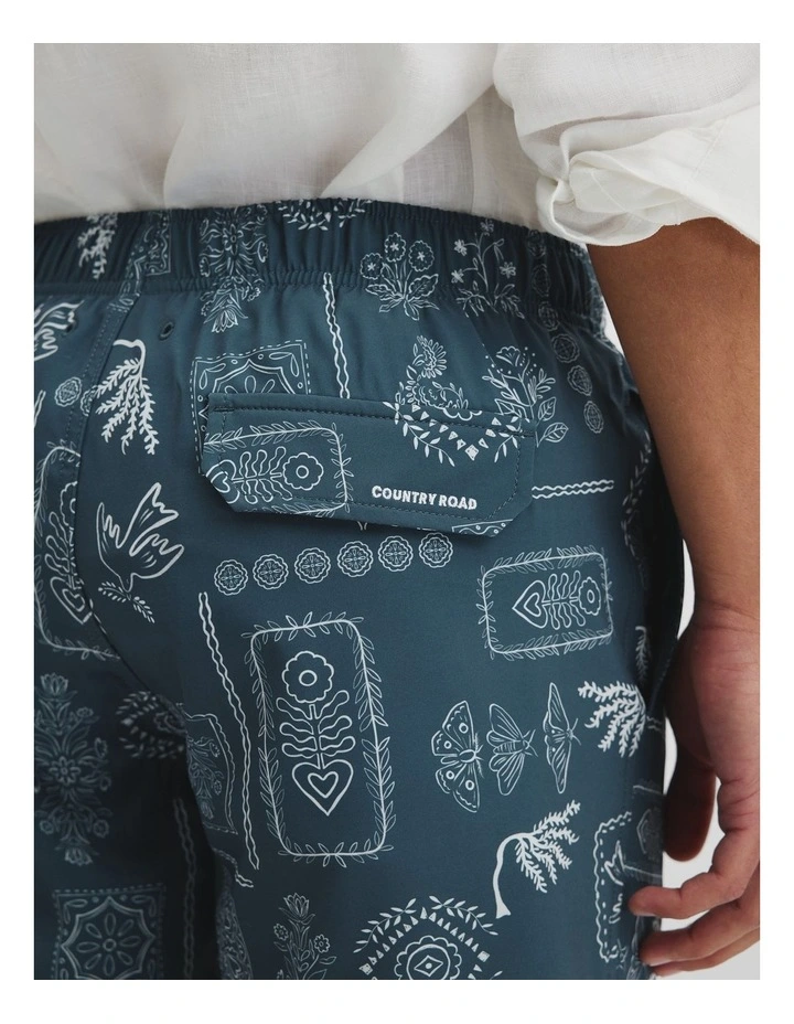 Recycled Polyester Blend Icon Print Swim Short in Bluestone image 3