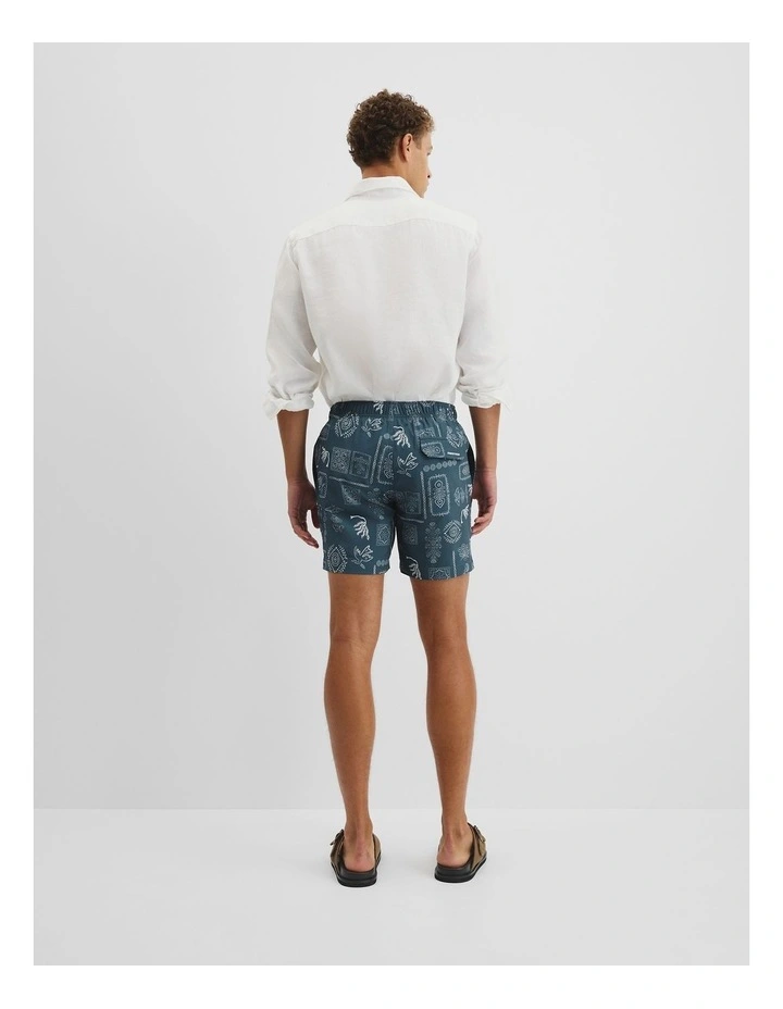 Recycled Polyester Blend Icon Print Swim Short in Bluestone image 4