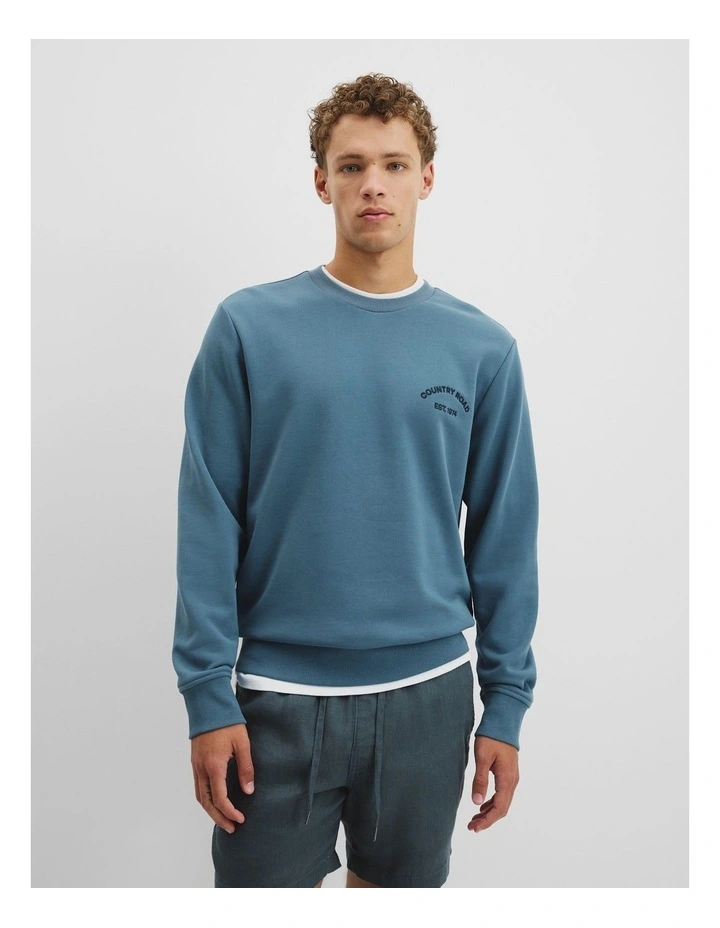 Australian Cotton Cr Logo Sweat in Ash Blue image 1