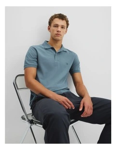 Australian Cotton Pique Polo in Bluestone