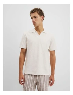 Australian Cotton Waffle Polo in Natural Melange