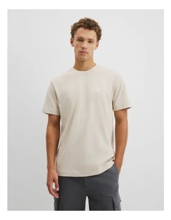 Australian Cotton Cr Logo Contrast Neck Tee in Bone