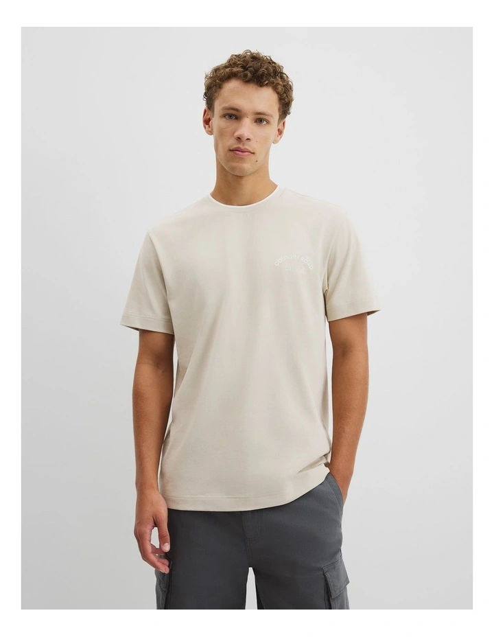 Australian Cotton Cr Logo Contrast Neck Tee in Bone image 1