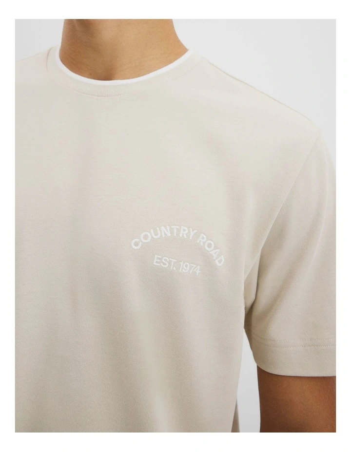Australian Cotton Cr Logo Contrast Neck Tee in Bone image 2