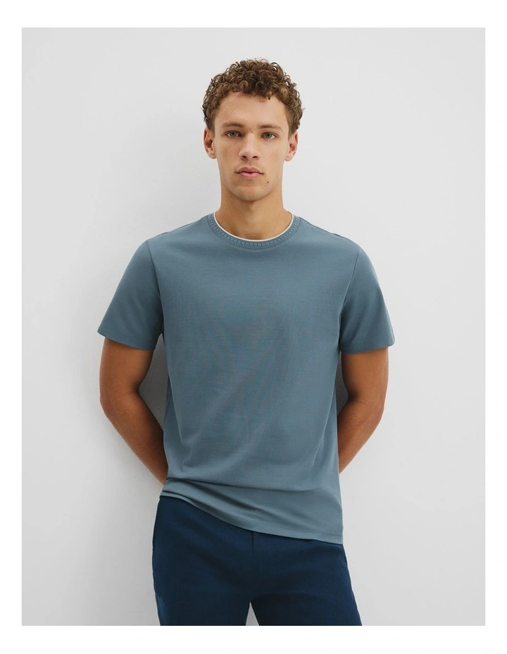 Tipped Mercerise Pique T-shirt in Bluestone image 1