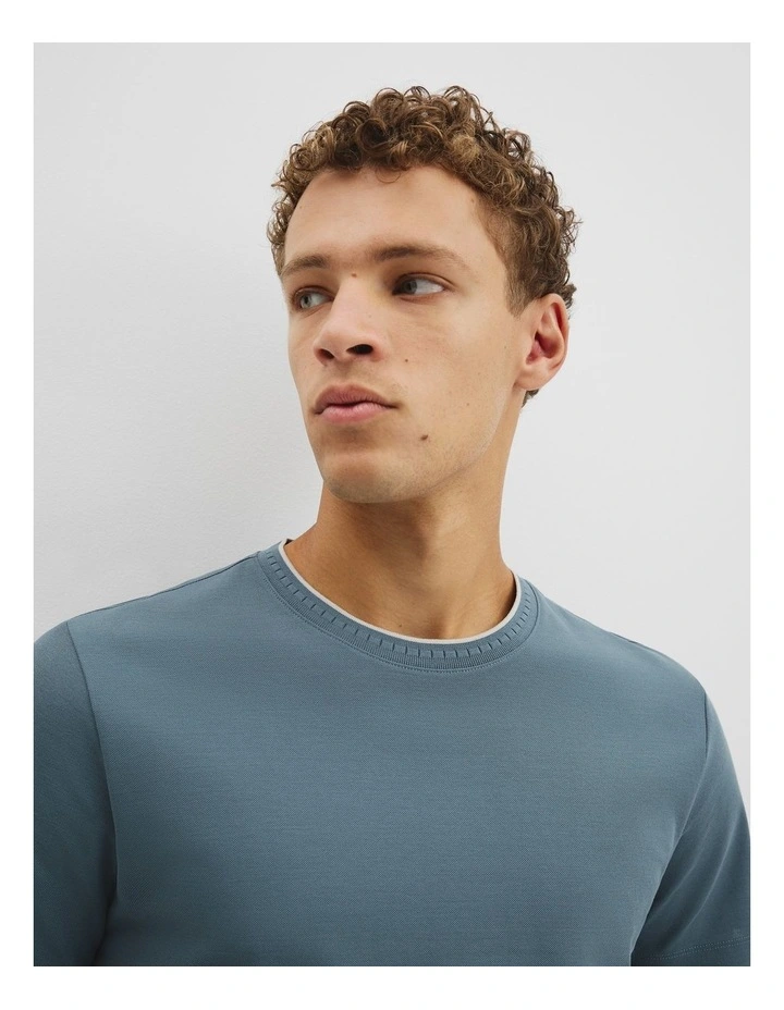 Tipped Mercerise Pique T-shirt in Bluestone image 2