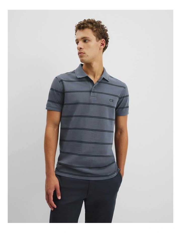 Australian Cotton Stripe Pique Polo in Ash Blue image 1