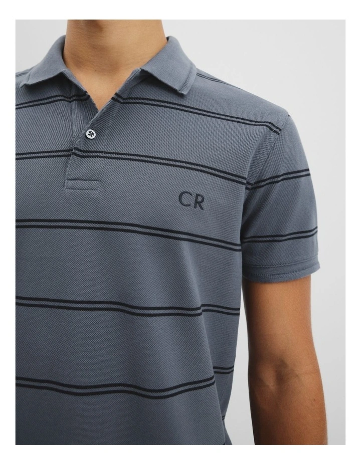 Australian Cotton Stripe Pique Polo in Ash Blue image 2