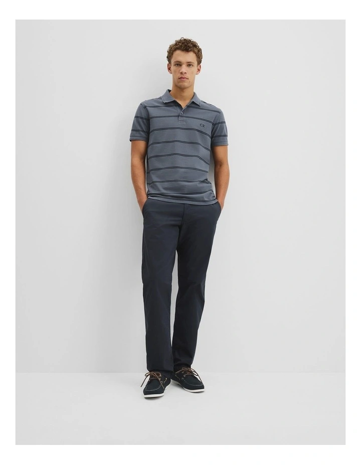 Australian Cotton Stripe Pique Polo in Ash Blue image 3