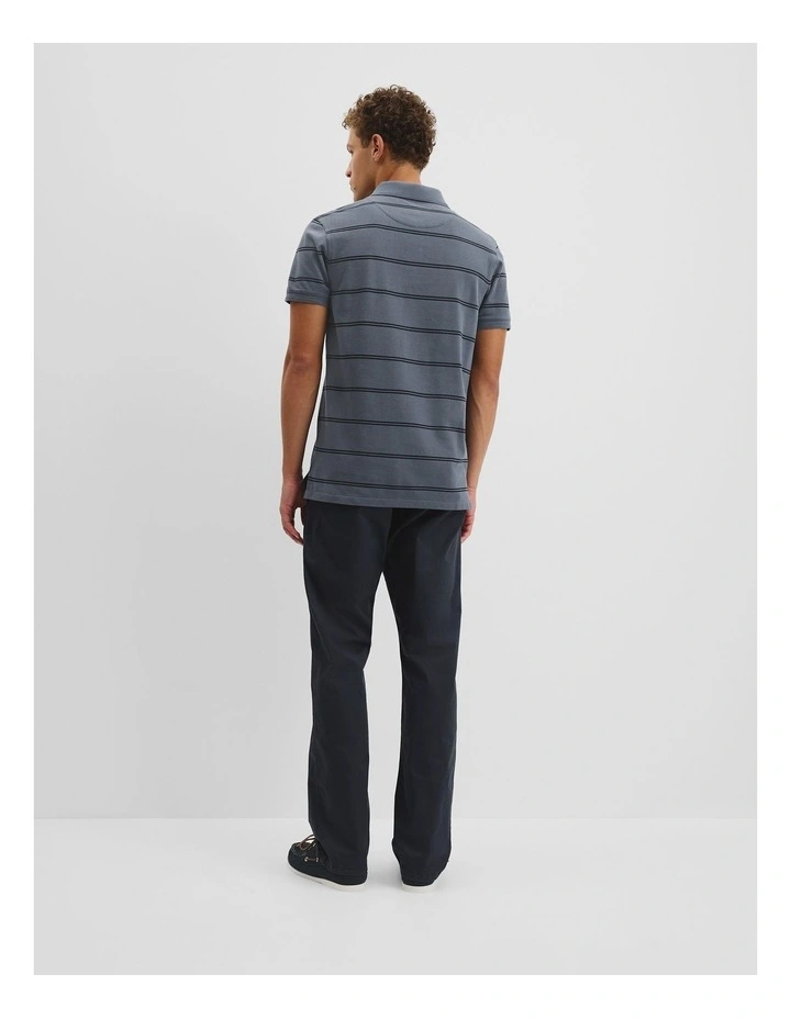 Australian Cotton Stripe Pique Polo in Ash Blue image 4