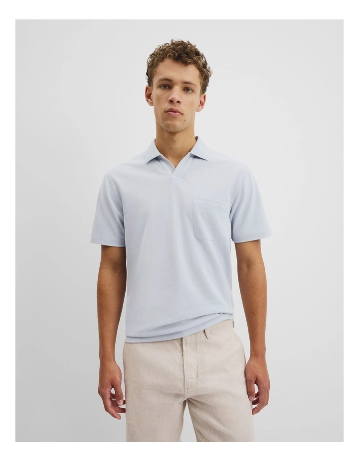 Australian Cotton Textured Strap Trophy Polo in Mist image 1