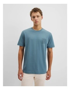 Australian Cotton Graphic Printed T-shirt in Bluestone