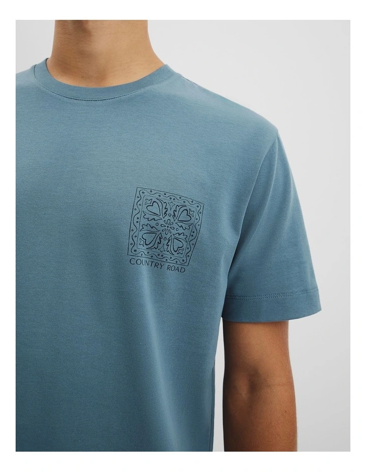 Australian Cotton Graphic Printed T-shirt in Bluestone image 2