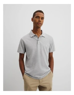 Australian Cotton Pique Polo in Light Grey Marle