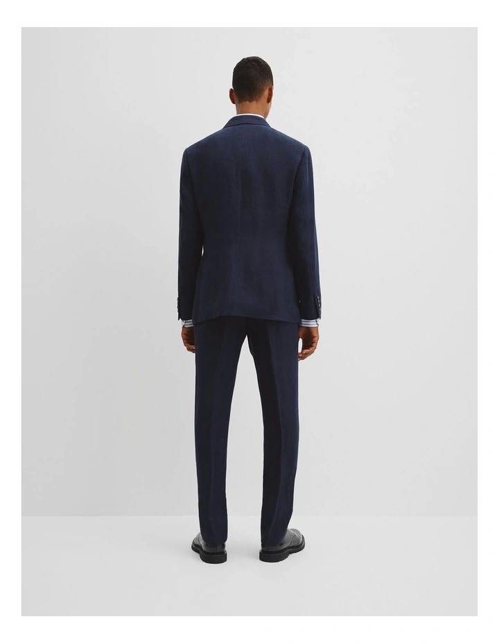 Regular Fit Linen Double Breasted Jacket in Navy image 5