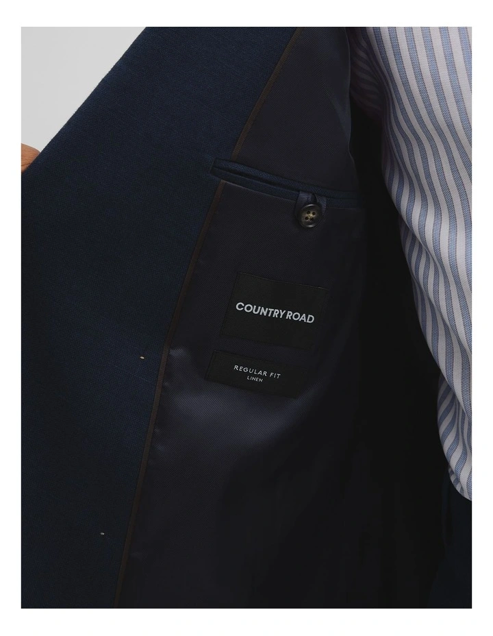 Regular Fit Linen Double Breasted Jacket in Navy image 6