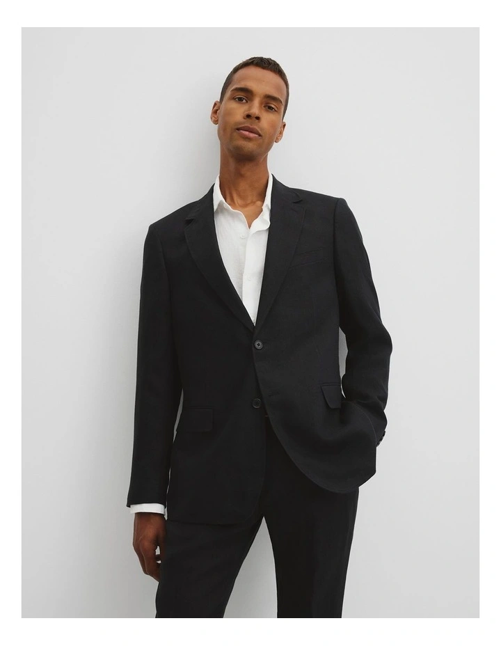 Linen Single Breasted Jacket in Black image 1