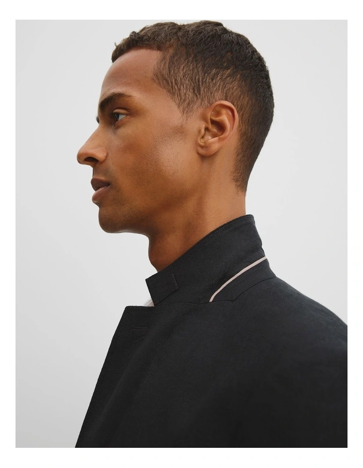 Linen Single Breasted Jacket in Black image 2