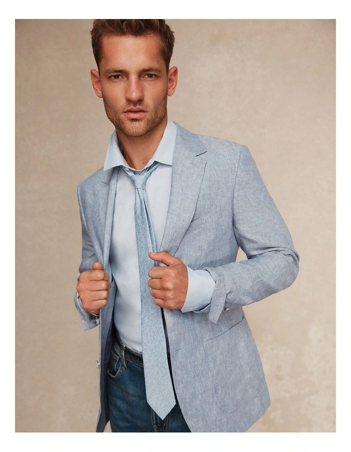 Regular Fit Linen Chambray Jacket in Chambray Blue image 2