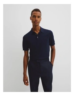 Australian Cotton Blend Silk Button Polo in Navy