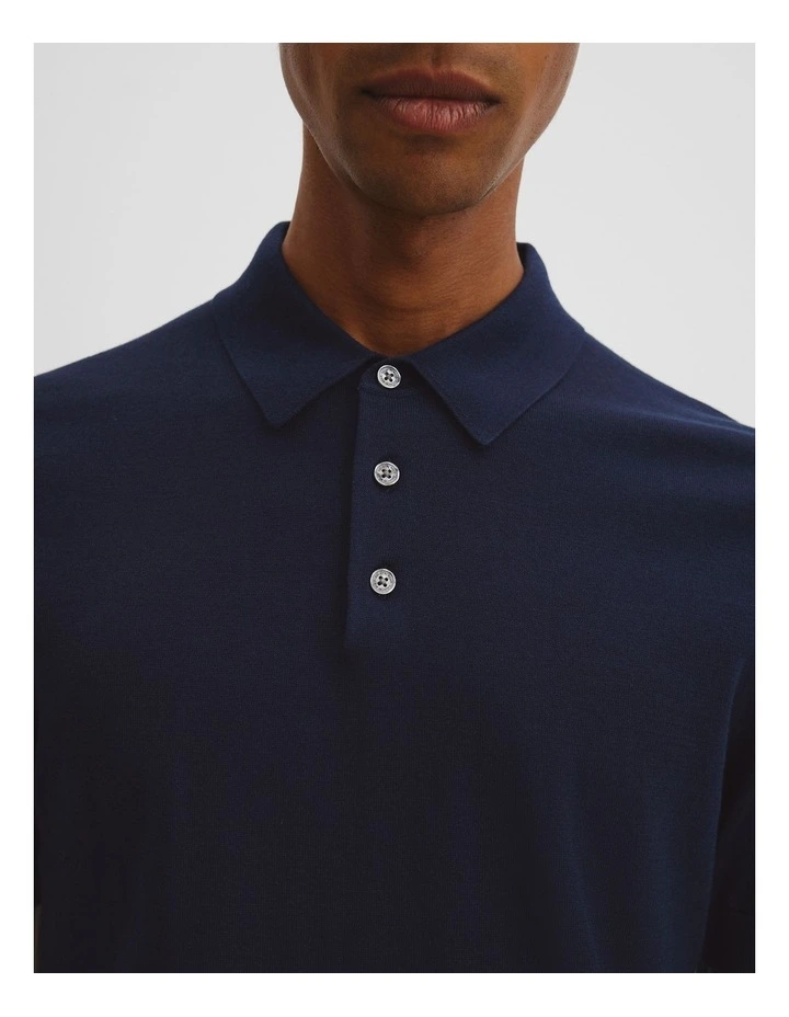 Australian Cotton Blend Silk Button Polo in Navy image 2