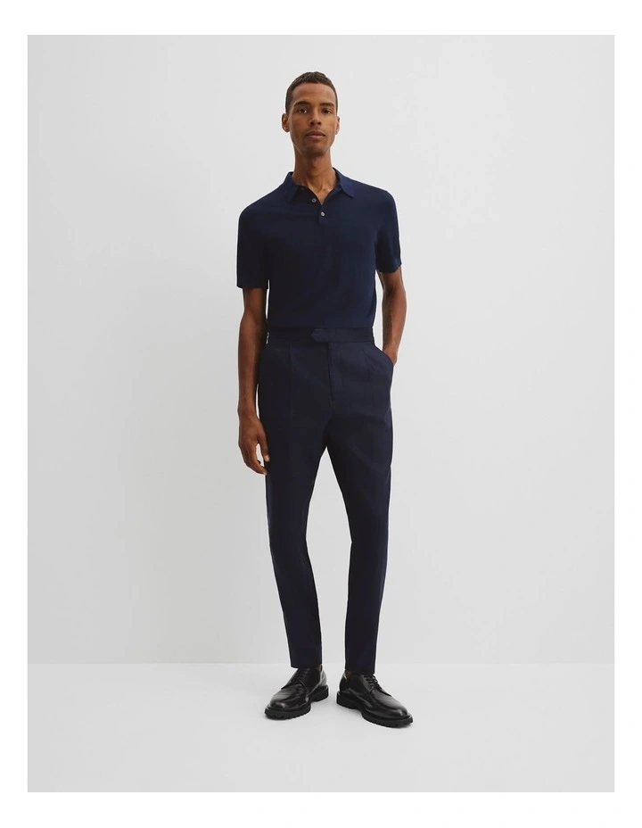 Australian Cotton Blend Silk Button Polo in Navy image 3