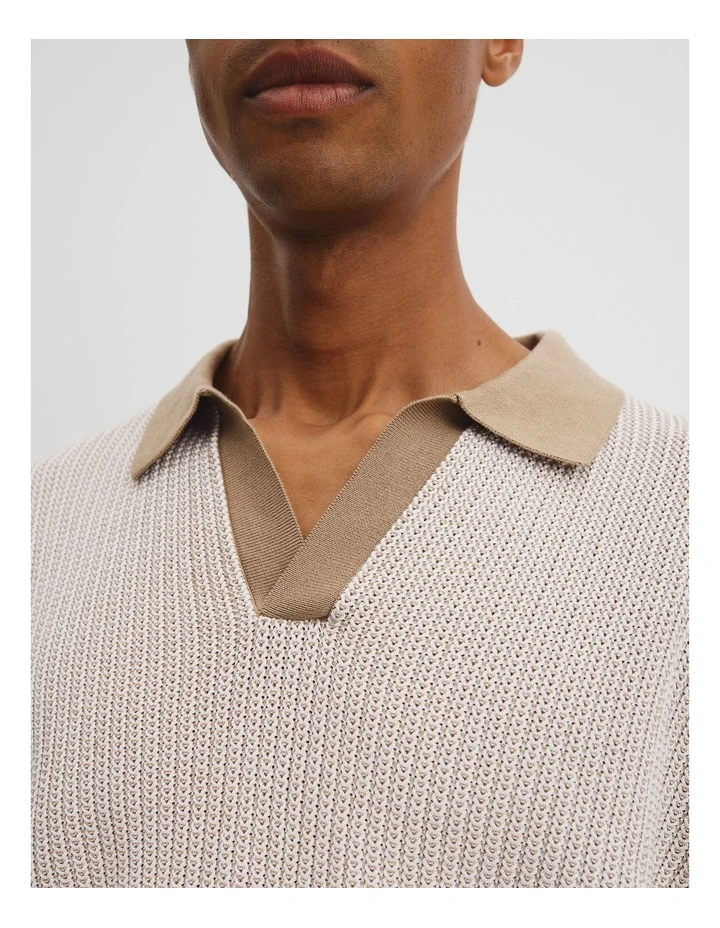 Oversized Australian Cotton Textured Knit Polo T-shirt in Burnt Butter image 2