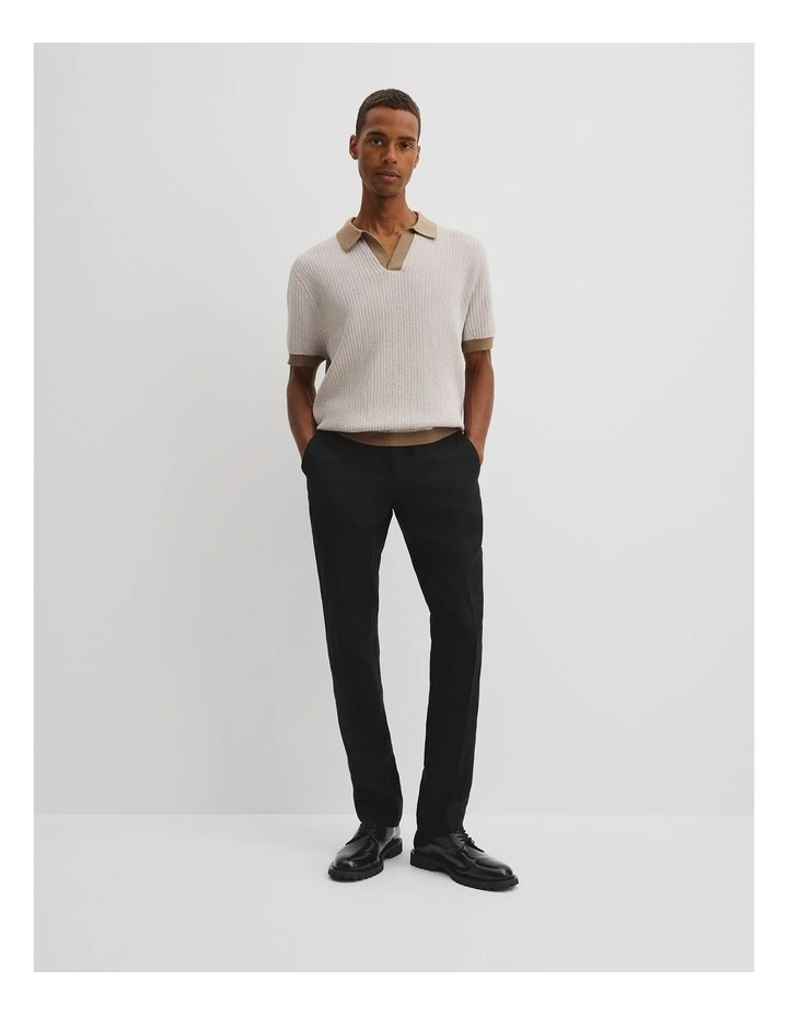 Oversized Australian Cotton Textured Knit Polo T-shirt in Burnt Butter image 3
