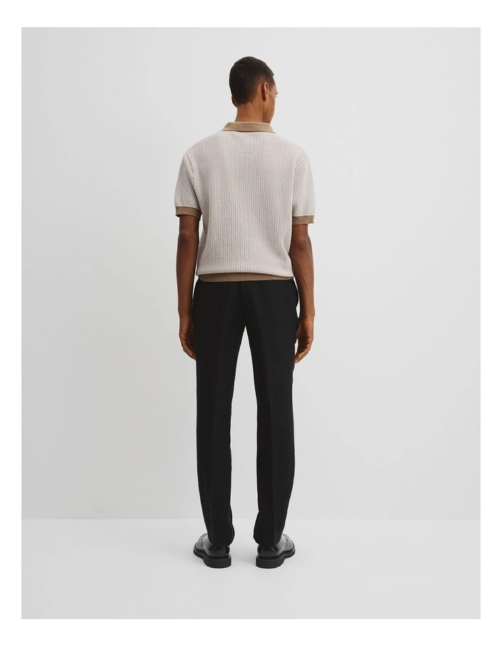 Oversized Australian Cotton Textured Knit Polo T-shirt in Burnt Butter image 4
