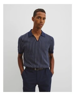 Organically Cotton Jacquard Stripe Polo in Navy Multi