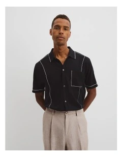 Cotton Silk Pip Detail Knit Shirt in Black