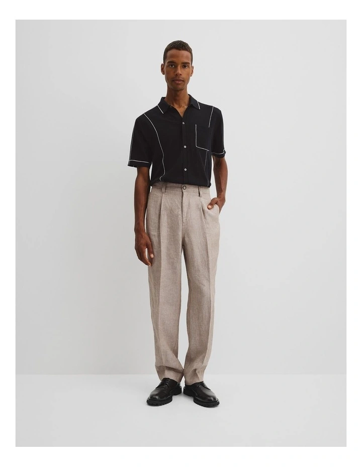 Cotton Silk Pip Detail Knit Shirt in Black image 3