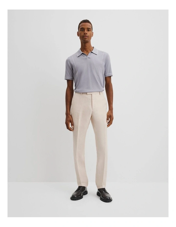 Cotton Silk Pip Detail Knit Polo T-shirt in Ice Blue image 3