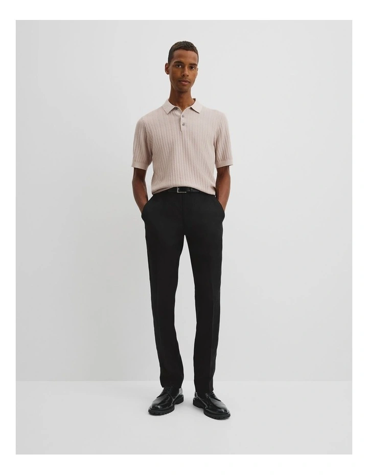 Australian Cotton Herringbone Knit Polo in Beige image 4