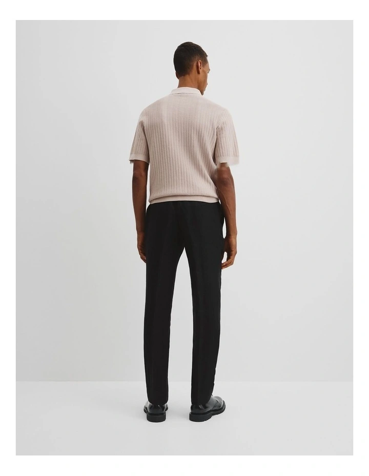 Australian Cotton Herringbone Knit Polo in Beige image 5