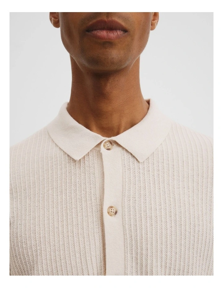 Short Sleeve Cotton Linen Knit Shirt in Cream image 3