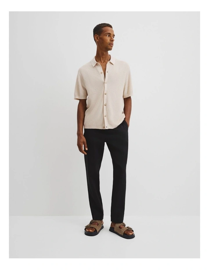 Short Sleeve Cotton Linen Knit Shirt in Cream image 4
