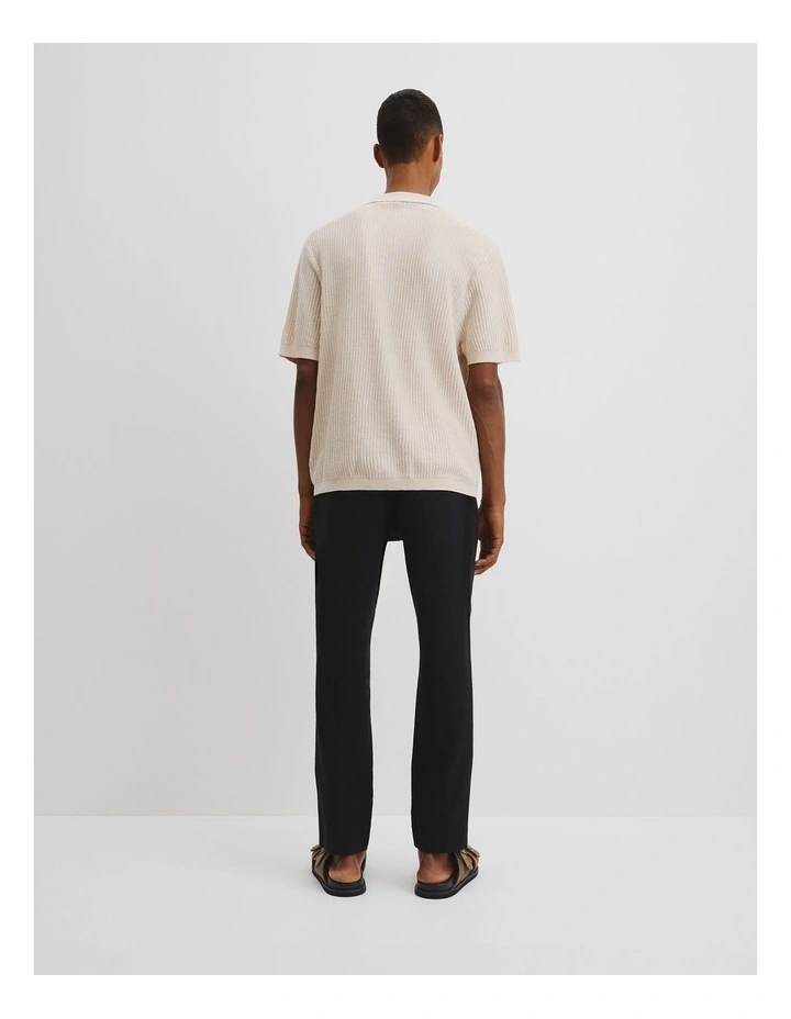 Short Sleeve Cotton Linen Knit Shirt in Cream image 5