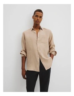 Regular Fit Organically Grown Linen Shirt in Taupe