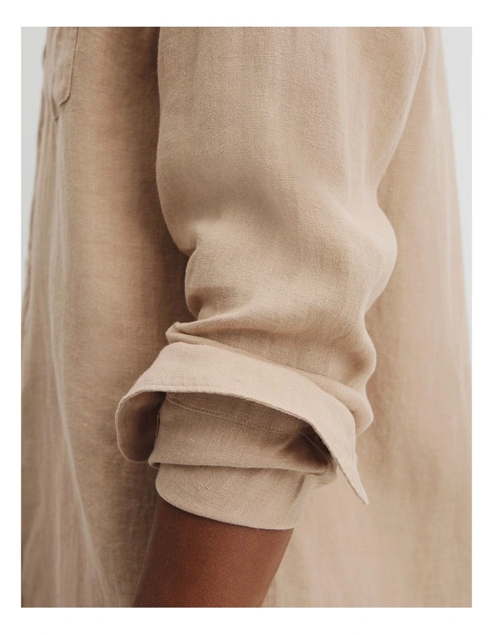 Regular Fit Organically Grown Linen Shirt in Taupe image 2