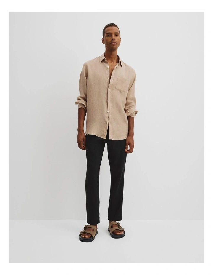 Regular Fit Organically Grown Linen Shirt in Taupe image 3
