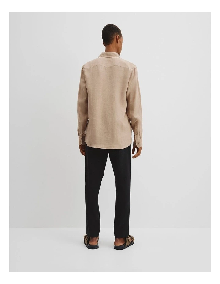 Regular Fit Organically Grown Linen Shirt in Taupe image 4