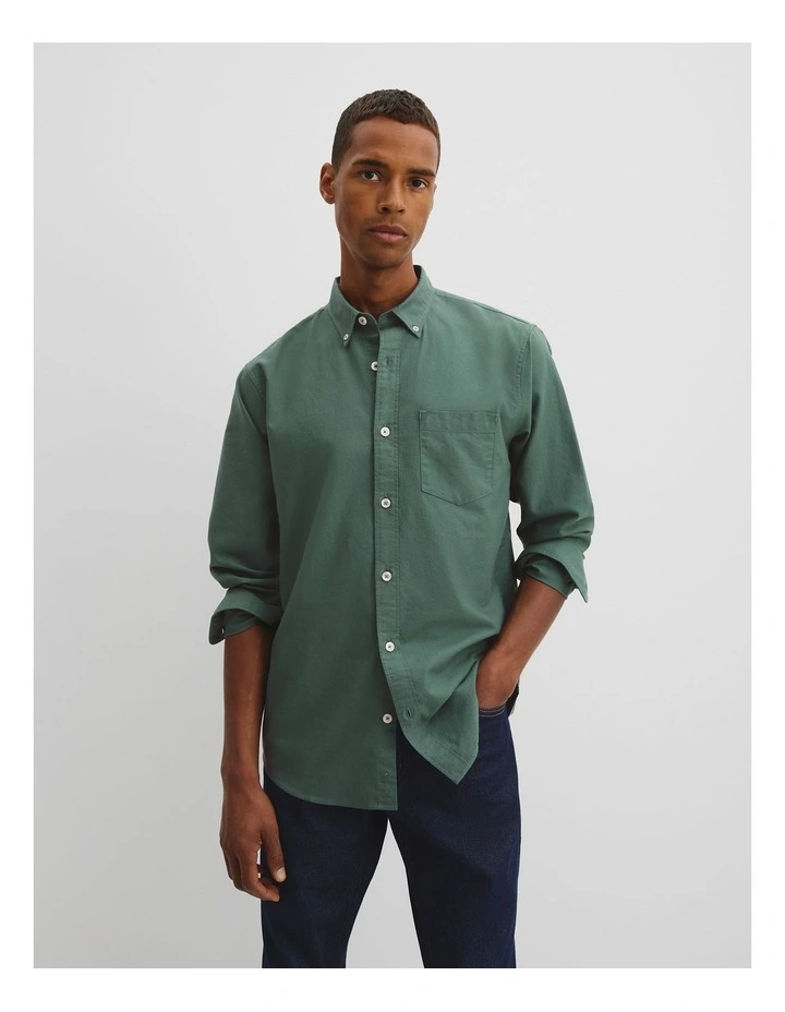 Regular Fit Australian Good Earth Cotton Oxford Shirt in Cypress image 1