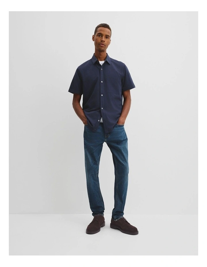 Short Sleeve Seersucker Cuban Shirt in Navy image 3