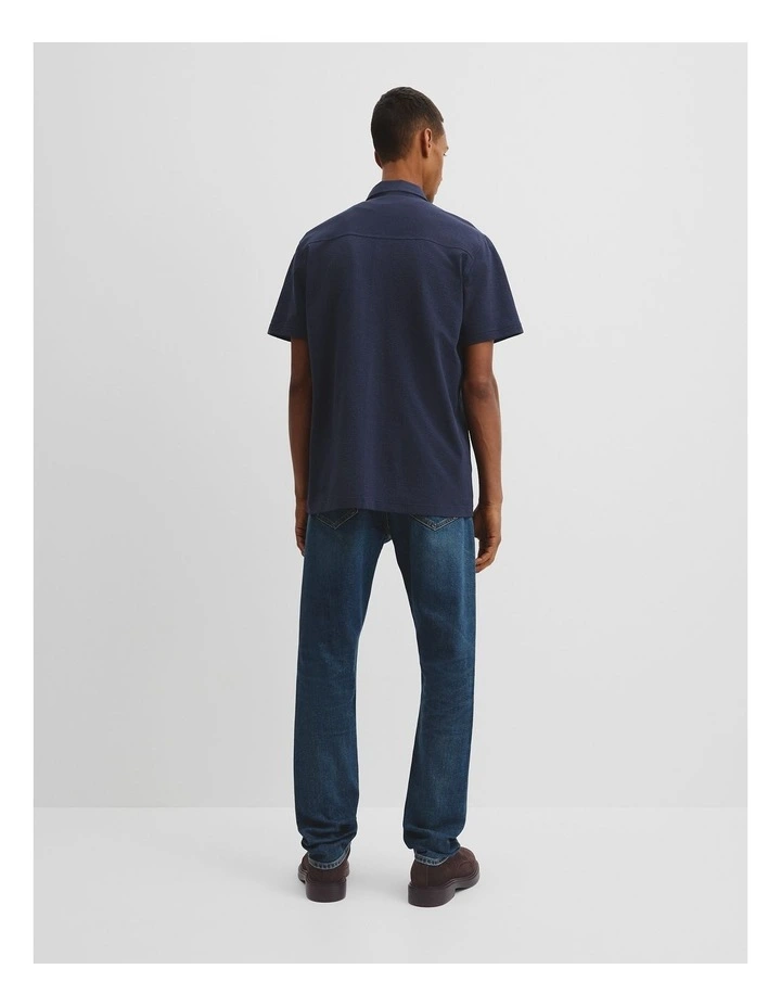 Short Sleeve Seersucker Cuban Shirt in Navy image 4