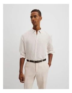 Slim Fit Tencel Linen Stripe Shirt in White
