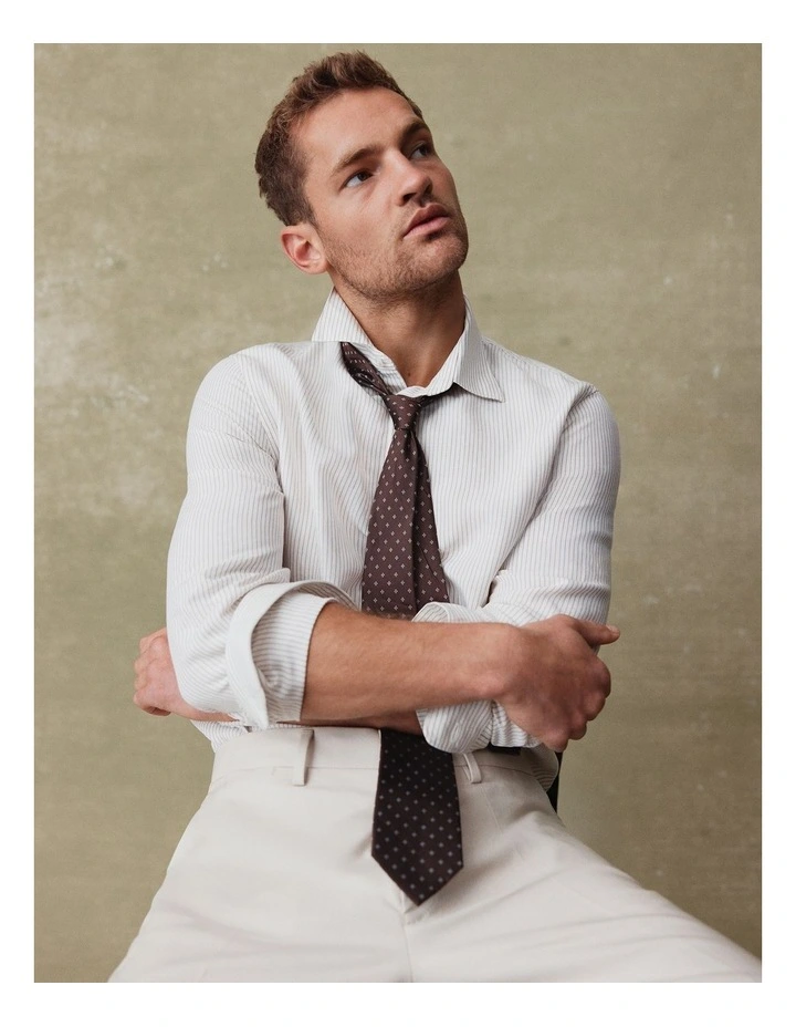 Slim Fit Tencel Linen Stripe Shirt in White image 2